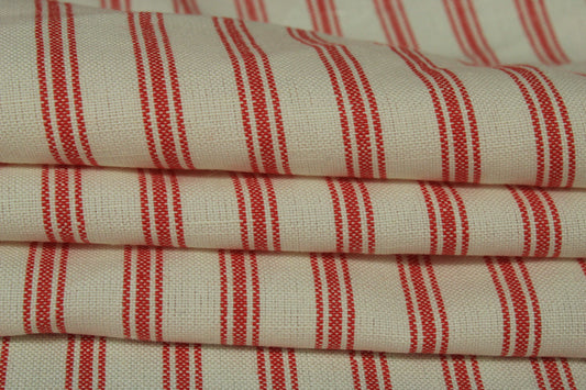 Tissu lin - à rayures - écru et rouge - photo 2/4 | So Tissus