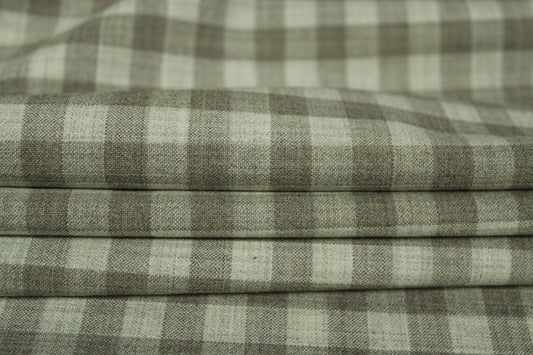 Tissu crêpe de laine stretch - à carreaux - ton greige - photo 2/5 | So Tissus