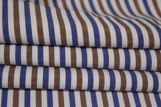 Tissu popeline - à rayures - bleu blanc et marron - photo 2/5 | So Tissus