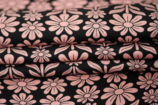 Tissu twill de soie - imprimé fleurie - noir et rose - photo 2/5 | So Tissus