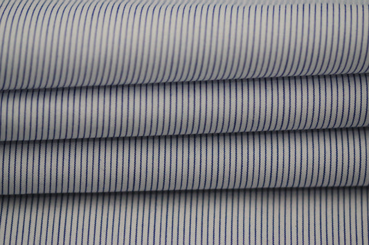 Tissu popeline coton - à rayure - blanc et bleu - photo 2/4 | So Tissus