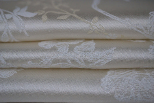 Tissu jacquard de soie - motif fleuri - écru - photo 2/4 | So Tissus