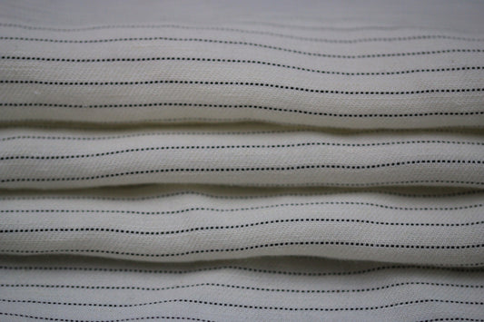 Tissu twill coton et lin -à rayures fines - blanc et noir