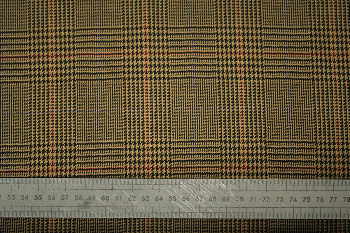 Tissu crêpe de laine - prince de galles - ton beige, marron et noir