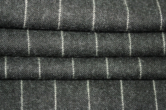 Tissu flanelle de laine - à rayures - gris anthracite