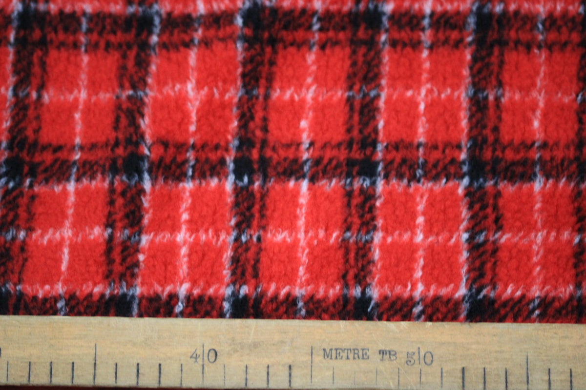 Tissu polaire - à carreaux - rouge et noir