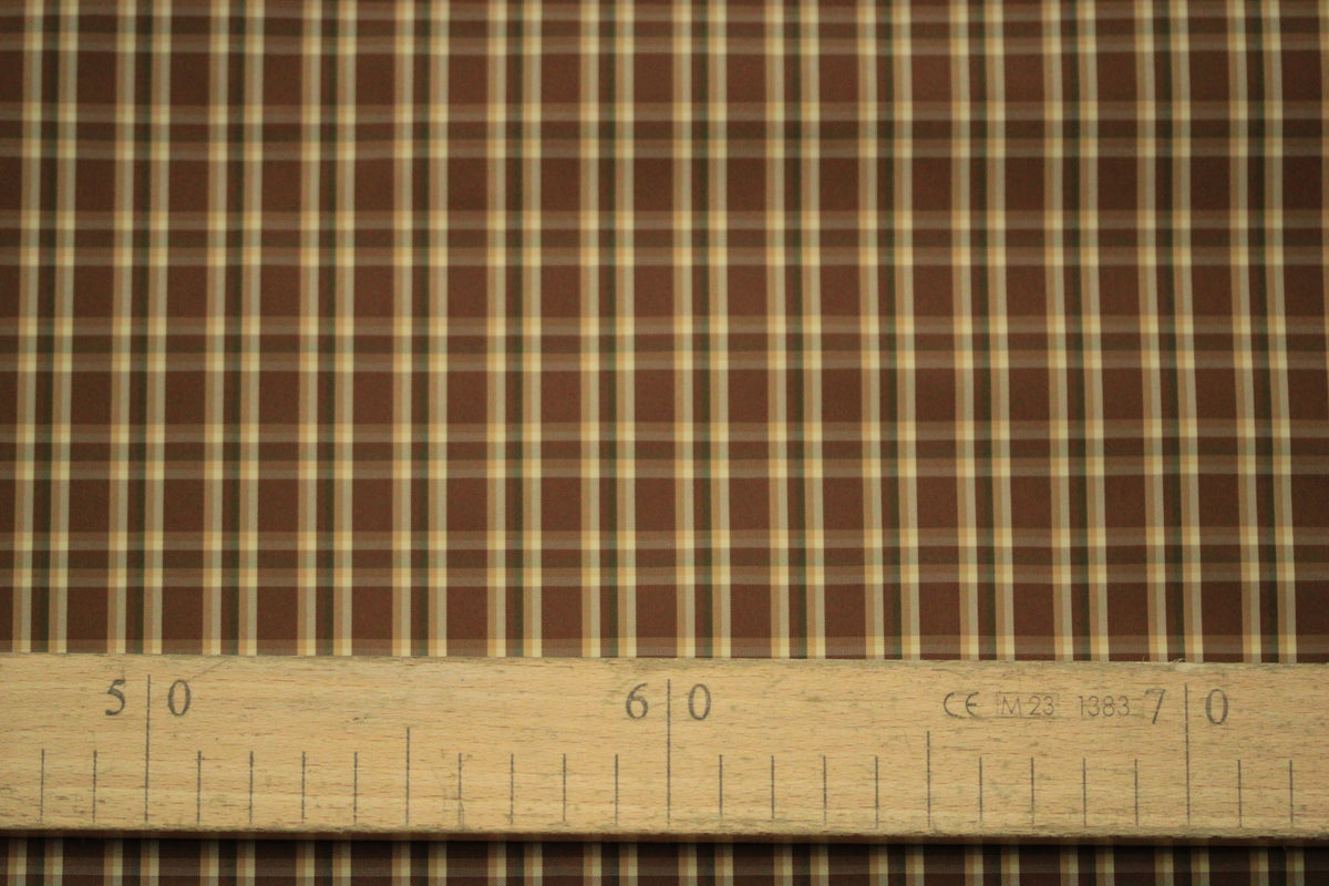 Tissu technique imperméable - à carreaux - ton marron