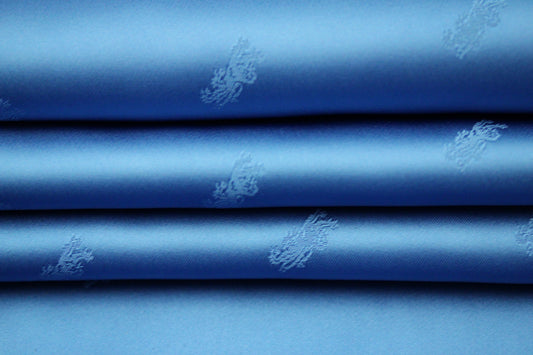 Tissu jacquard - motif lion - bleu