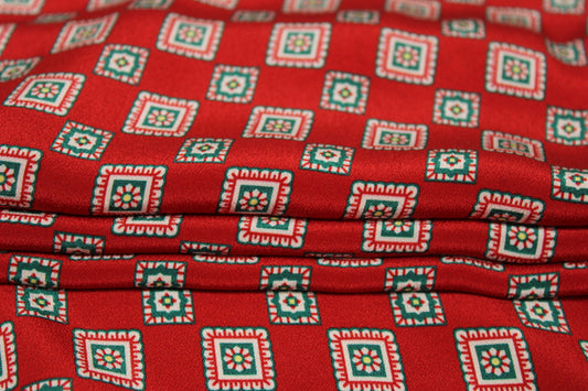Tissu crêpe de chine 100% soie - imprimé carré - rouge et vert - photo 2/5 | So Tissus