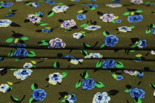 Tissu viscose - imprimé fleuri - ton kaki - photo 2/5 | So Tissus