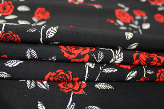 Tissu crêpe viscose - imprimé roses rouges - photo 2/5 | So Tissus