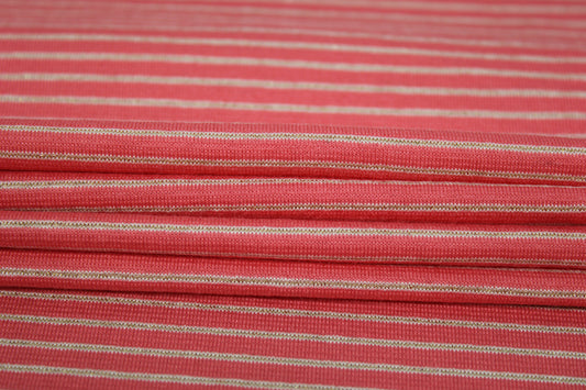 Tissu maille jersey viscose - à rayures - corail, beige et doré - photo 2/4 | So Tissus