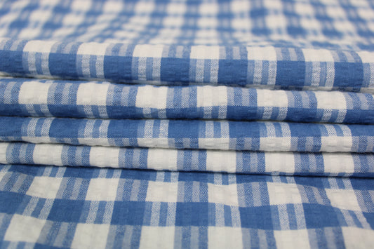 Tissu crêpon de coton - à carreaux - bleu et blanc - photo 2/4 | So Tissus