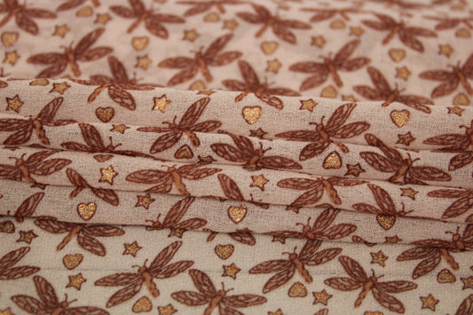 Tissu crêpe georgette - imprimé libellule - nude - photo 2/4 | So Tissus
