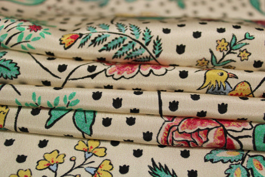 Tissu crêpe de chine 100% soie - imprimé fleurs vintages - photo 2/4 | So Tissus