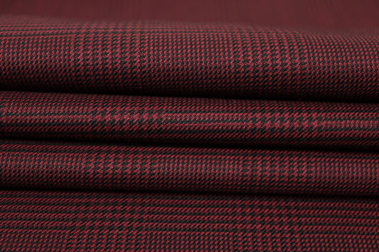 Tissu laine froide stretch - prince de galles - noir et bordeaux - photo 2/4 | So Tissus