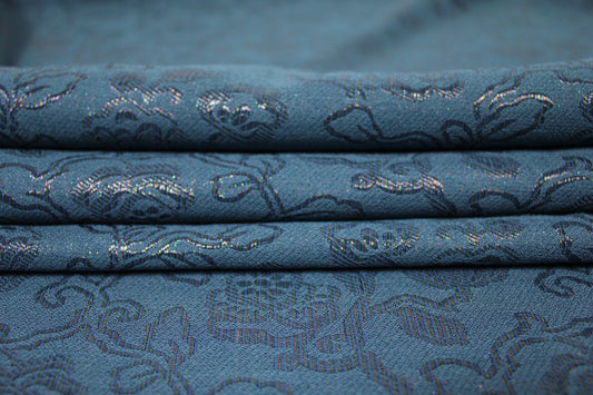 Tissu brocart - imprimé fleur - ton bleu pétrole - photo 2/4 | So Tissus