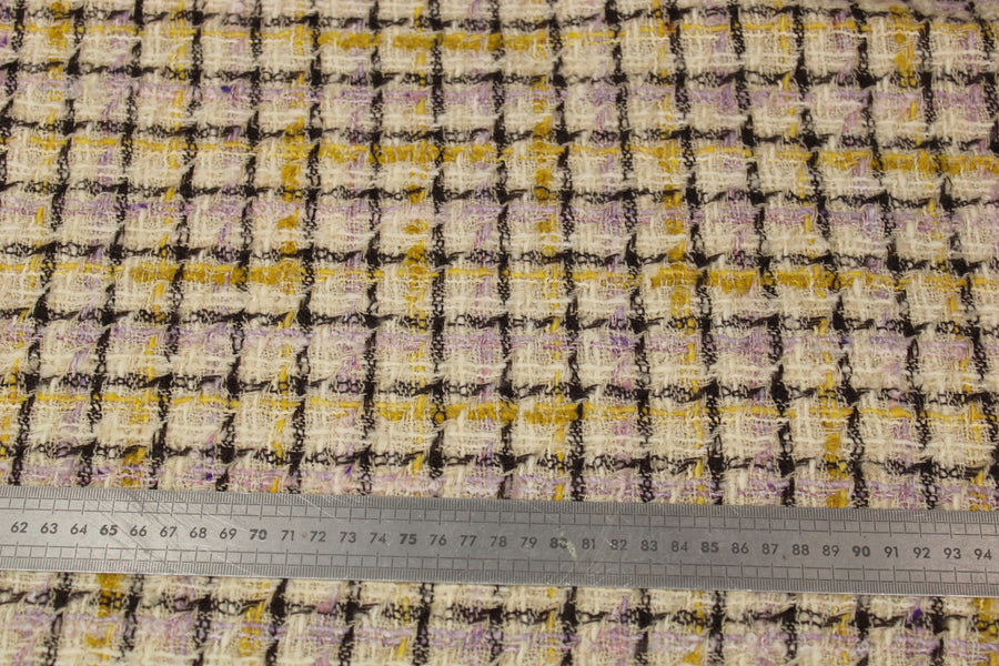 Tissu tweed de laine - à carreaux - ton écru