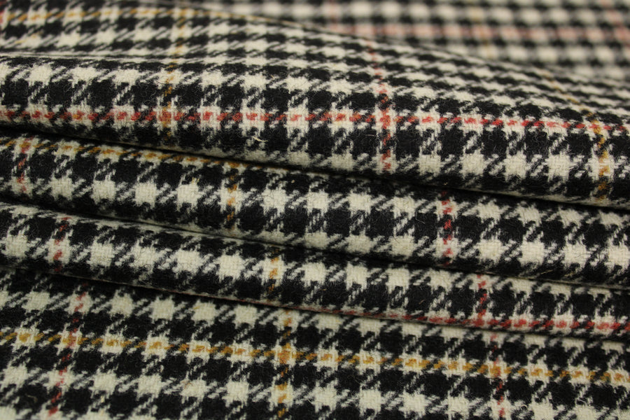 Tissu flanelle de laine - pied de poule - noir et blanc