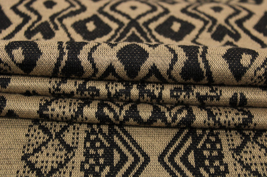 Tissu maille - imprimé ethnique - beige foncé et noir - photo 2/5 | So Tissus