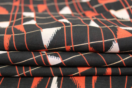 Tissu viscose - imprimé géométrique - ton noir et rouge - photo 2/5 | So Tissus