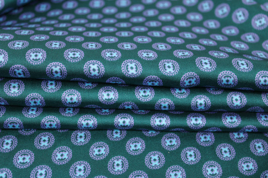 Tissu twill - imprimé circulaire - vert sapin et rose - photo 2/5 | So Tissus