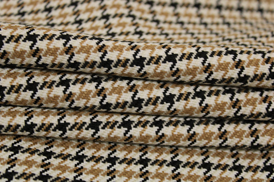 Tissu tweed - imprimé pied de poule - à carreaux - ton beige et marron - photo 2/4 | So Tissus