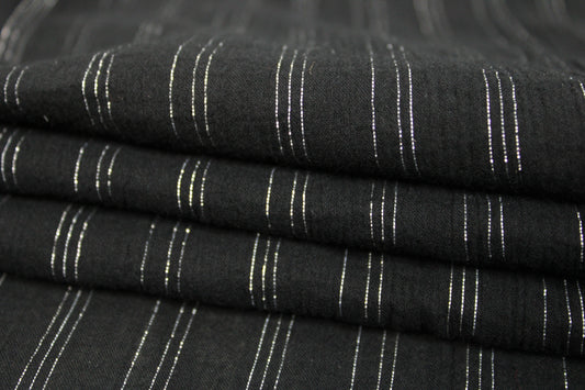 Tissu gaze de coton - à rayure - noir et argenté - photo 2/4 | So Tissus