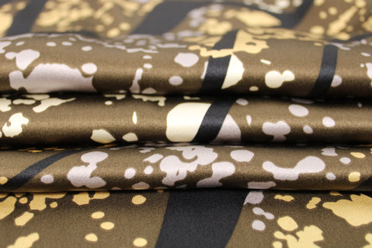 Tissu satin de soie - imprimé ethnique - ton kaki - photo 2/5 | So Tissus