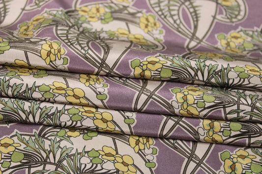 Tissu crêpe de chine 100% soie - imprimé fleuri - ton parme - photo 2/5 | So Tissus