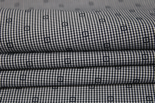 Tissu popeline de coton - à petits carreaux - bleu marine et blanc - photo 2/5 | So Tissus
