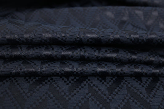 Tissu brocart - motif chevron - bleu marine - photo 2/4 | So Tissus