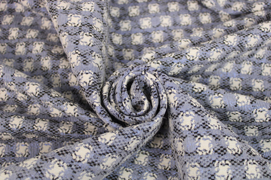 Tissu brocart double face - écru, noir et bleu - photo 2/8 | So Tissus
