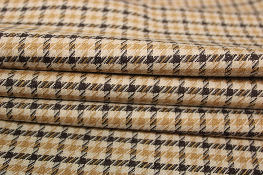 Tissu crêpe de laine stretch laine - pieds de poule - marron et beige clair - photo 2/5 | So Tissus