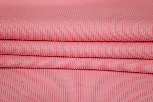 Tissu maille coton côtelé stretch - rose clair - photo 2/4 | So Tissus