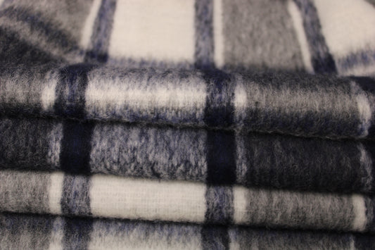 Tissu lainage - à carreaux - gris, écru et bleu marine - photo 2/5 | So Tissus
