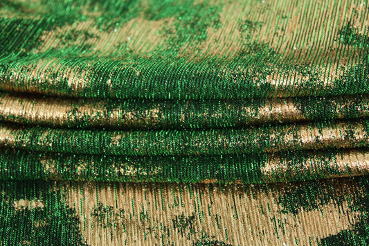 Tissu maille lurex - vert et doré brillant - photo 2/4 | So Tissus