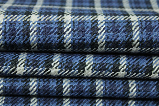 Tissu crêpe de laine - à carreaux - ton bleu - photo 2/4 | So Tissus