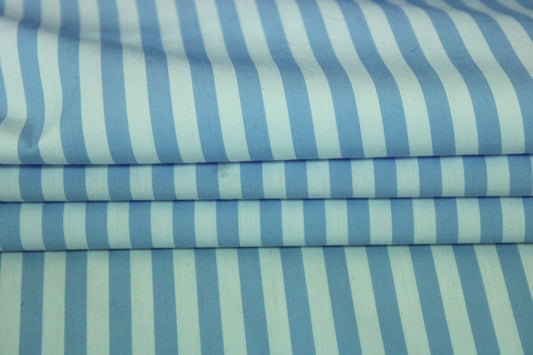 Tissu popeline coton - à rayures - blanc et bleu ciel - photo 2/5 | So Tissus