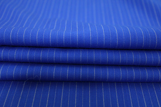 Tissu laine froide stretch - à rayures - bleu roi et blanc - photo 2/4 | So Tissus