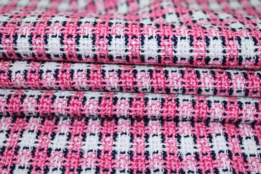 Tissu tweed à carreaux - rose et blanc - photo 2/5 | So Tissus