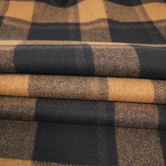 Tissu double drap de laine - à carreaux - noir et marron - photo 2/5 | So Tissus