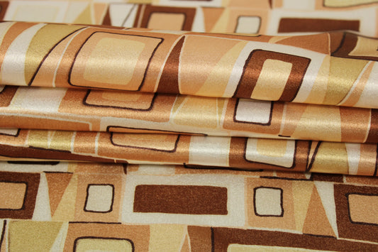 Tissu satin - imprimé géométrique - ton marron beige - photo 2/5 | So Tissus