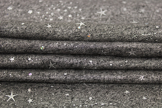 Tissu maille jersey floqué - gris anthracite - motif étoile - photo 2/5 | So Tissus