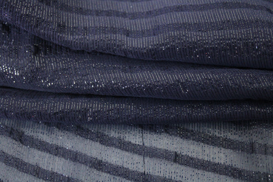 Tissu mousseline de soie et lurex - à rayures ton bleu marine - photo 2/4 | So Tissus