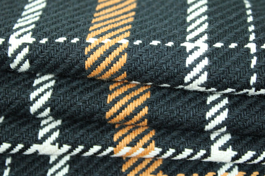 Tissu tweed coton - à carreaux - noir, blanc et orange - photo 2/5 | So Tissus