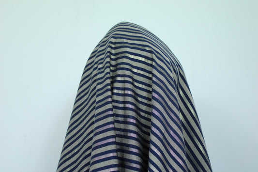 Tissu viscose - à rayures - bleu marine et argent - photo 2/3 | So Tissus