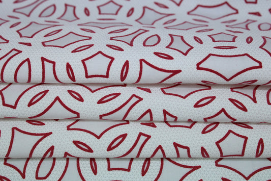 Tissu popeline de coton imprimé cercle - blanc et framboise - photo 2/5 | So Tissus