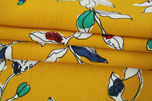 Tissu crêpe - imprimé fleuri - ton safran - photo 2/5 | So Tissus