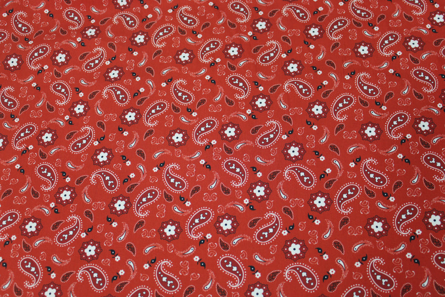 Tissu popeline coton - imprimé cachemire - ton rouge